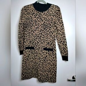 J. Crew (Size S) Multicolor Leopard Pattern Mock Neck Slip Pocket Sweater Dress
